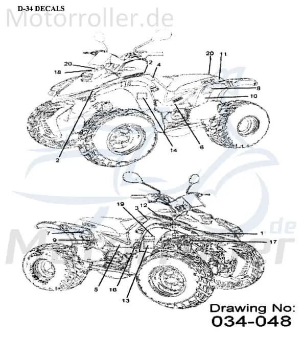 Expressversand AEON Aufkleber R/Down Cobra 180 RS Sticker Dekor 180ccm 4Takt Dekor-Aufkleber Klebeetikett 180ccm-4Takt Quad ATV Cobra 125 RS II UTV