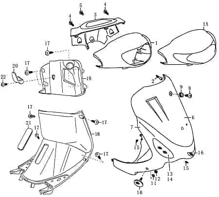 Ausverkauf Rex RS450 Frontverkleidung rot 50ccm 4Takt FIG 20-7-3 unten außen Frontschürze Frontmaske Front-Cover Lenkerverkleidung Front-Schürze