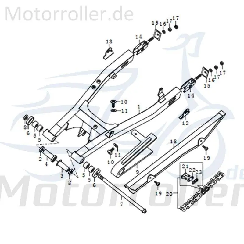 Kreidler STREET 125 DD Schwingenachse 125ccm 4Takt 91557 Schwingachse Motoraufhängungsachse 125ccm-4Takt Scooter Qingqi Ersatzteil Highlight