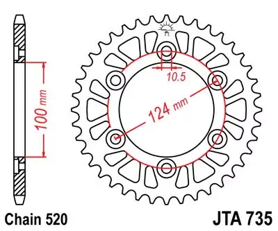 Echt Kettenrad ALU 43Z passend für 520 SI Innen Ø 100 Lochkreis 124