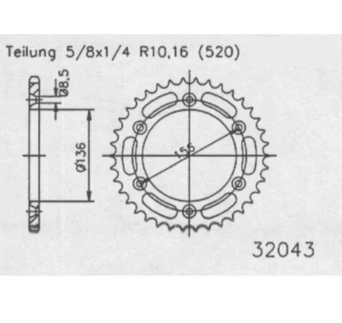 Kettenrad 50-32152-44 44Z 520 passend für Ducati Panigale Kracherpreis