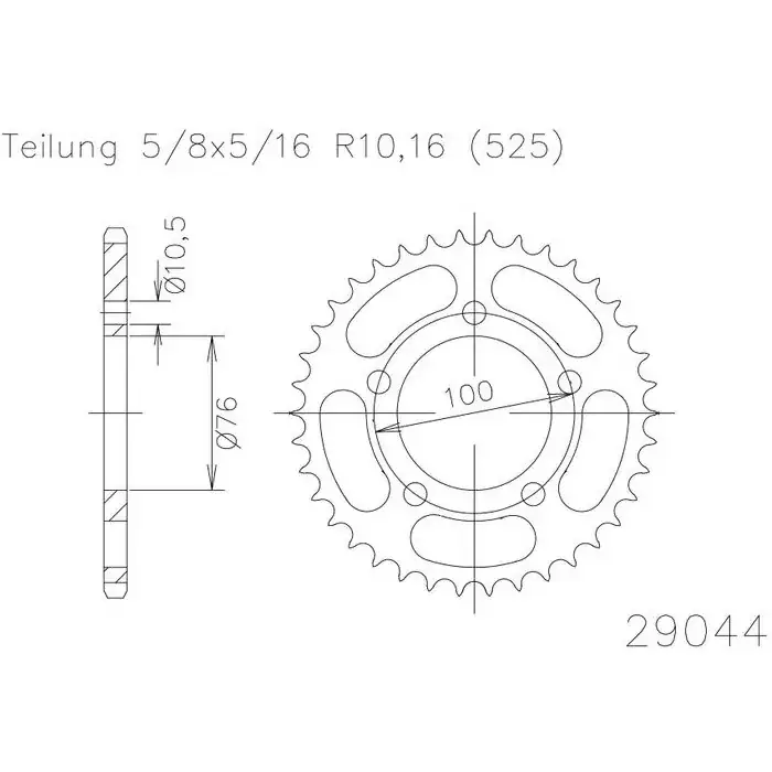 Kettenrad 41Z 525 Innend 076 Lochkreis 100 passend für Benelli Nur Für Kurze Zeit