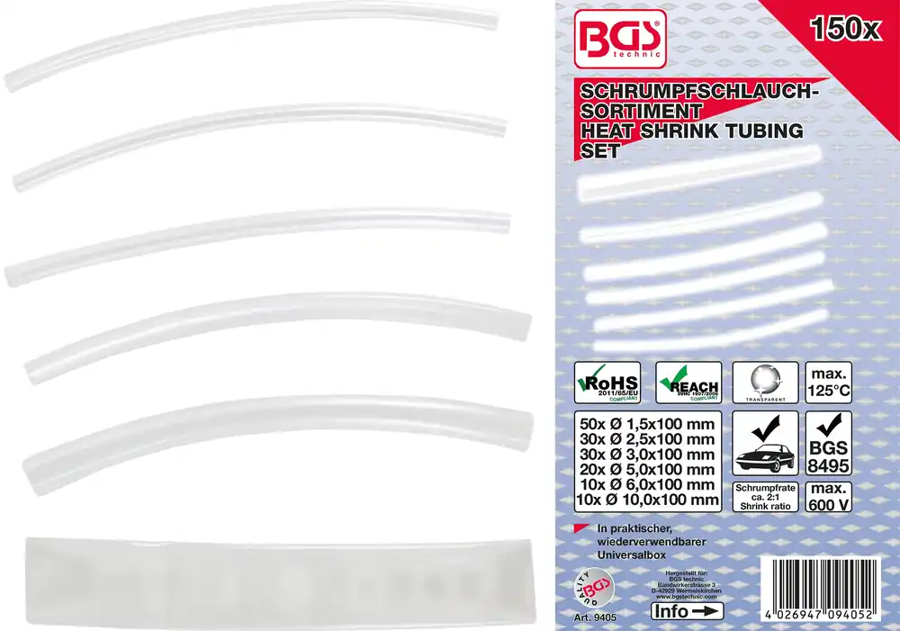 Beliebt Schrumpfschlauch-Sortiment transparent 150-tlg.