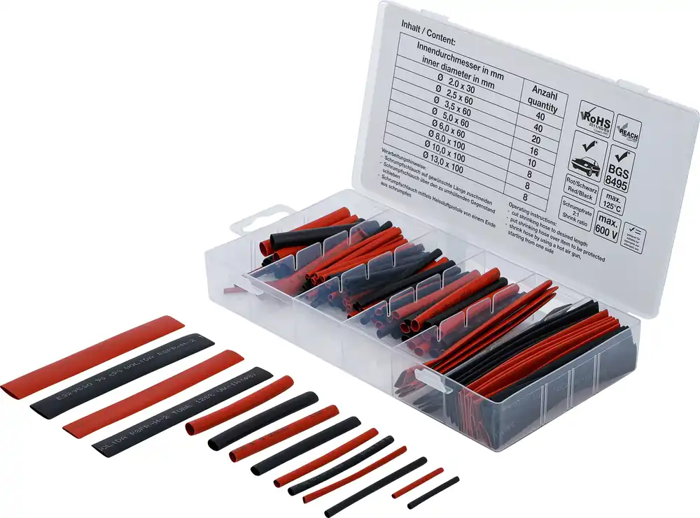 Schrumpfschlauch-Sortiment rot/schwarz 150-tlg. Markenware