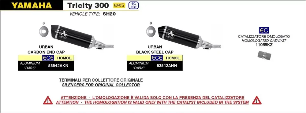 Neue Ware Arrow Urban Endschalldämpfer Aluminium Schwarz passend für YAMAHA TRICITY 300 21-22