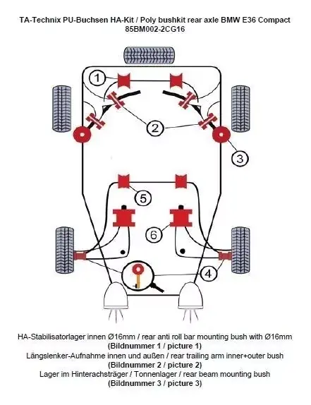 TA Technix PU-Buchsen Kit 20-teilig Hinterachse Ø16mm Stabi passend für BMW E36 Compact & Z3 Nur Heute