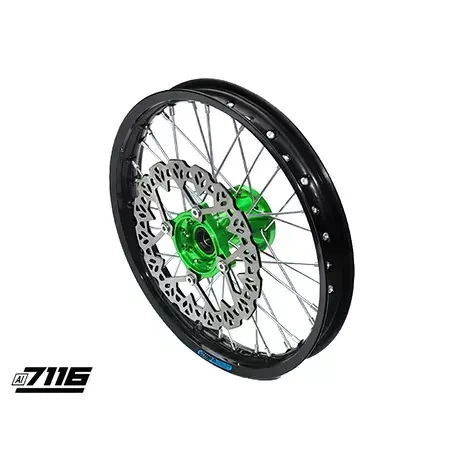 Felge vorn Alu 1.4x14" CNC Nabe grün m. Bremsscheibe YCF Factory Pitbike Neuheit